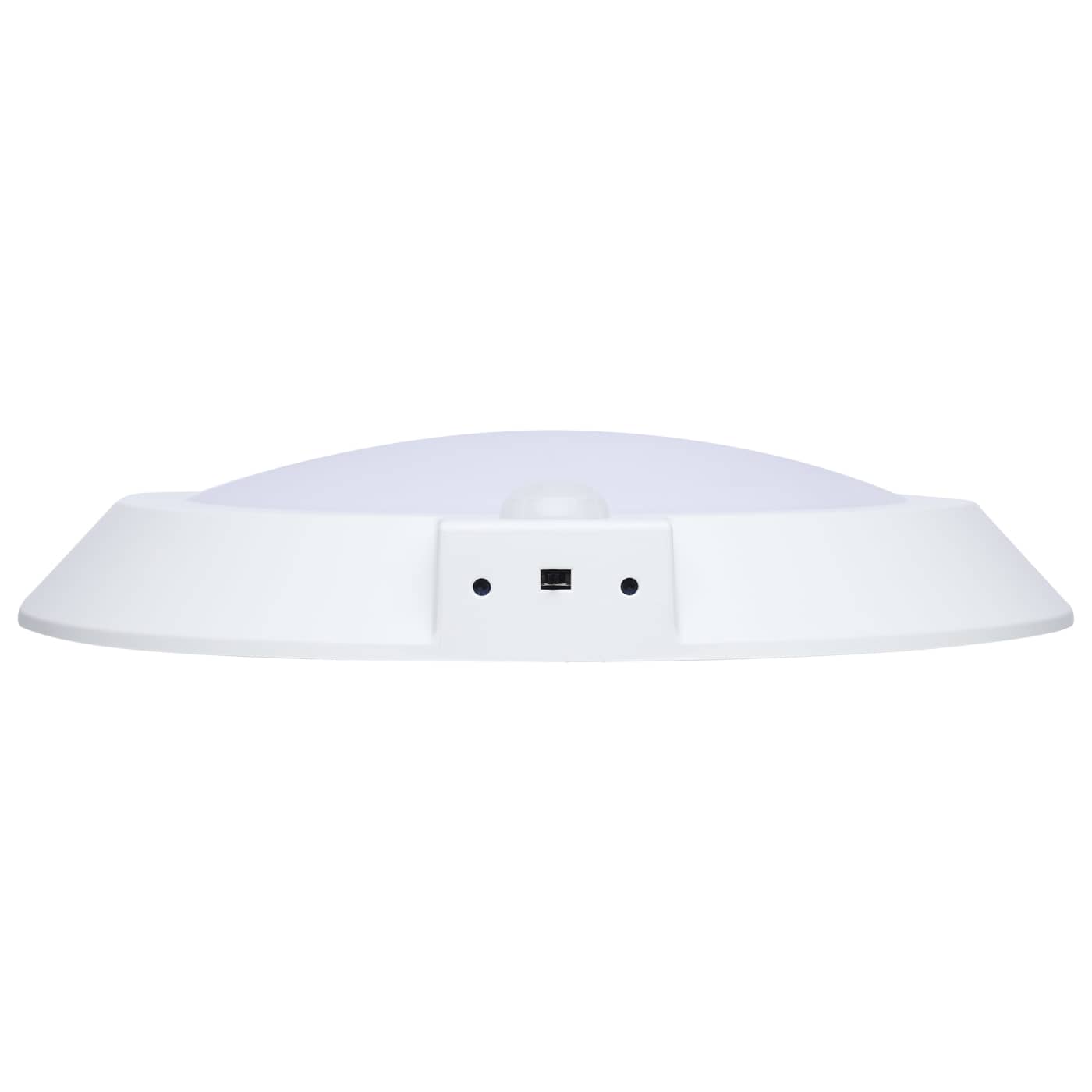 Satco 10-inch white surface mount LED disk ceiling light with CCT and occupancy sensor, ideal for modern interior lighting.