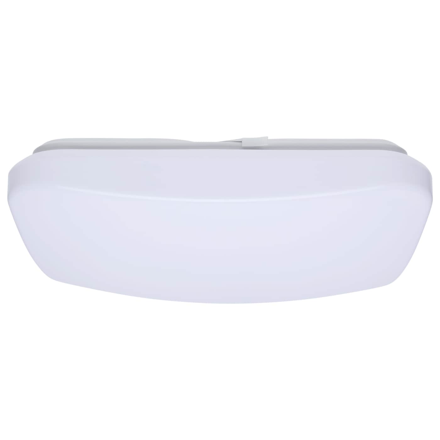 Square 14-inch Satco LED cloud fixture with sensor, 17W, adjustable CCT, 120V, ideal for modern LED lighting installations.