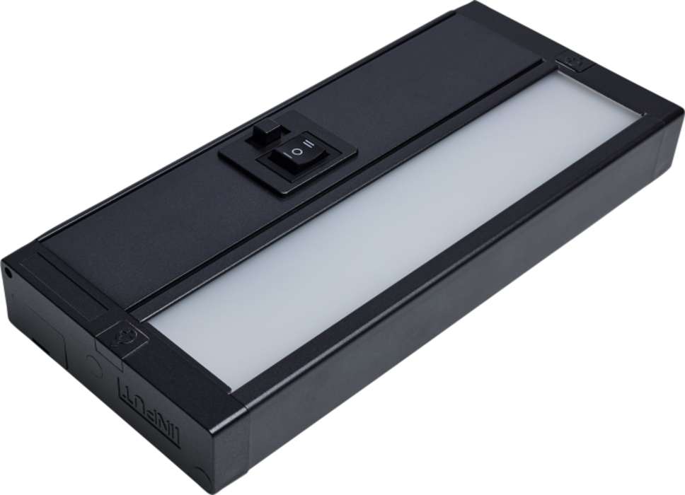 Satco LED dark bronze under cabinet light, 8-inch 5W fixture with adjustable color temperatures, 120V for kitchen or workspace lighting.