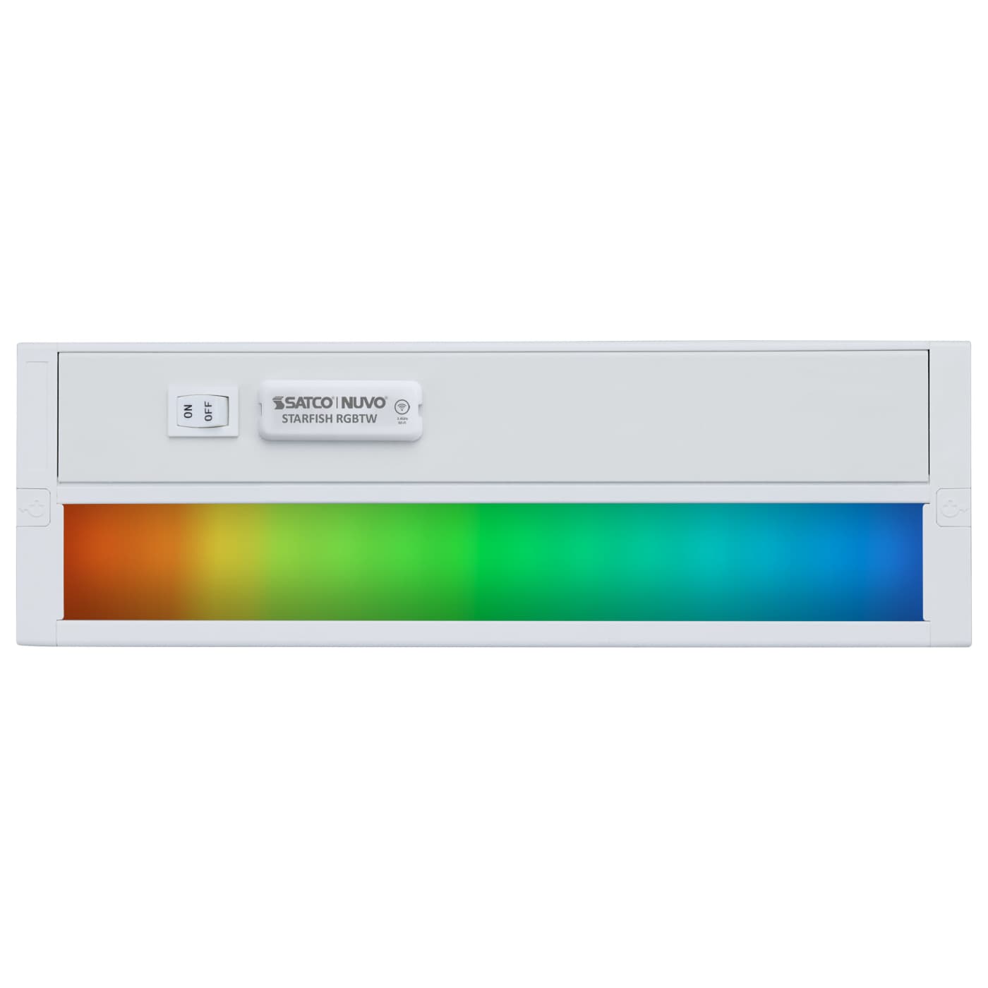 Satco 11-inch LED under cabinet light with RGB and tunable white options in a white finish, ideal for kitchen or display lighting.