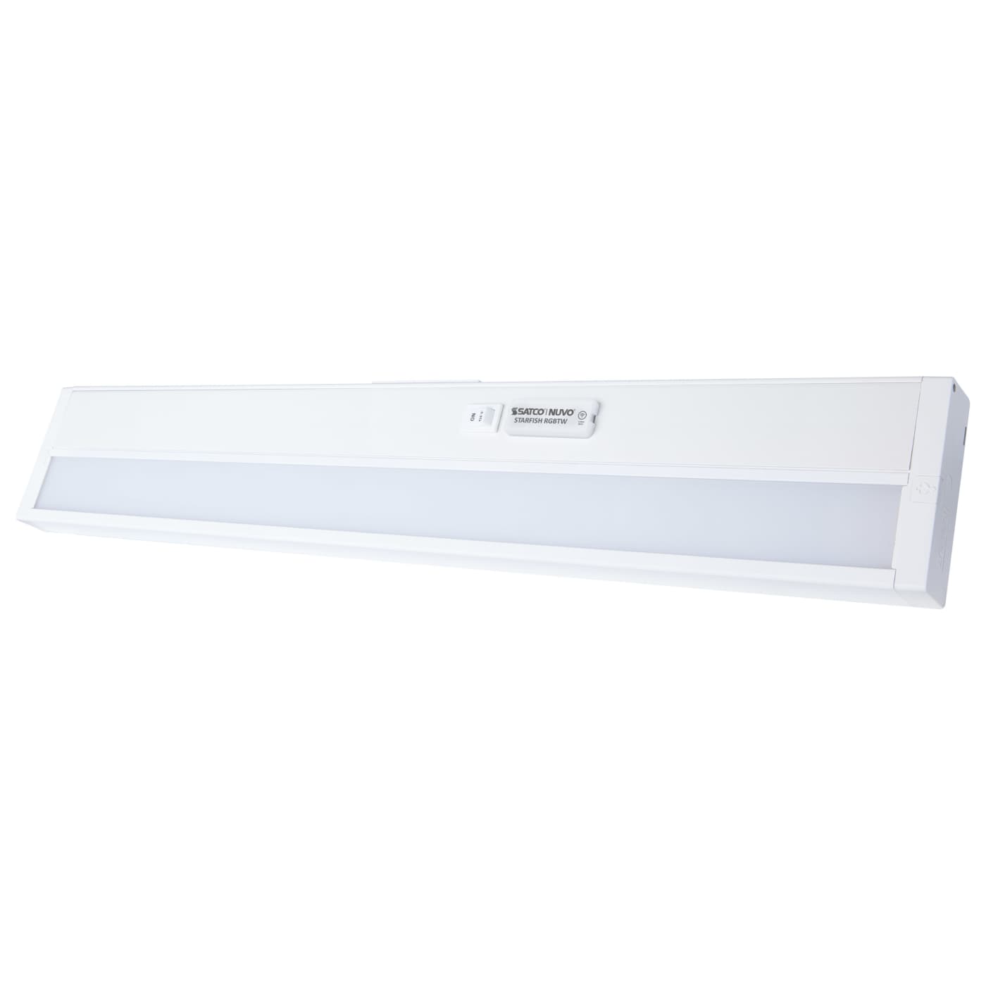 Satco 22-inch LED under cabinet light with RGB and tunable white options in white finish, perfect for kitchen or workspace lighting.