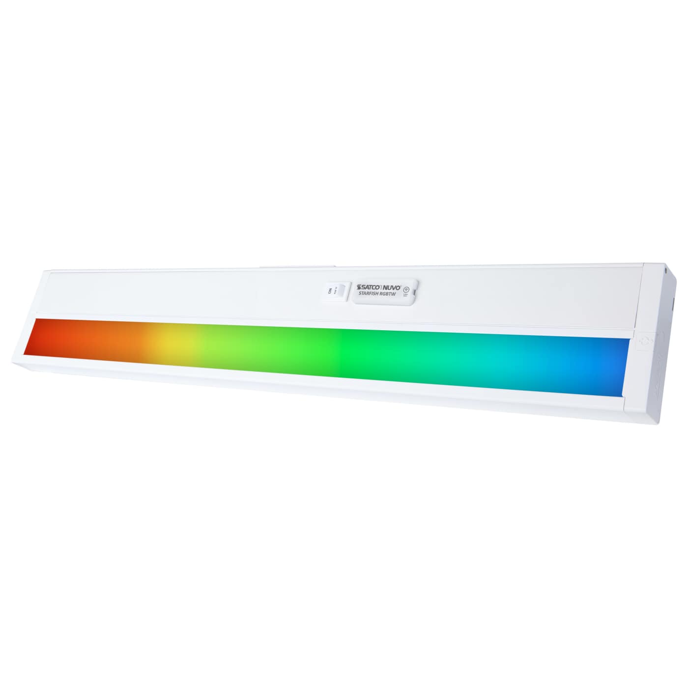 Satco 22-inch LED under cabinet light in white finish with RGB and tunable white lighting options, perfect for kitchen or workspace.