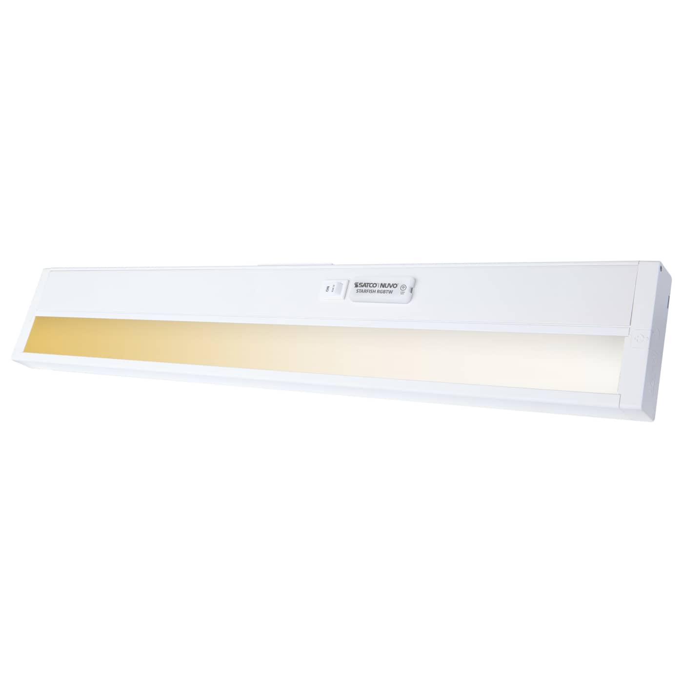 Satco 22-inch LED under cabinet light with RGB and tunable white options in white finish, ideal for kitchen or display lighting.