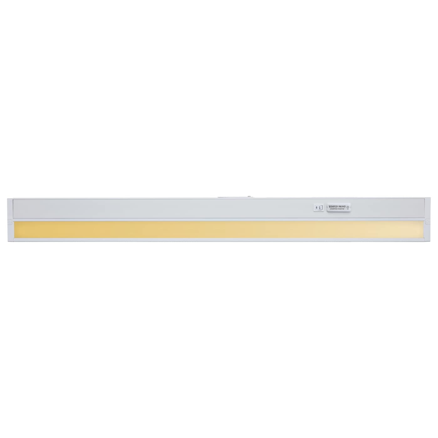 Satco 34-inch LED under cabinet light with RGB and tunable white options in white finish, ideal for kitchen or workspace lighting.