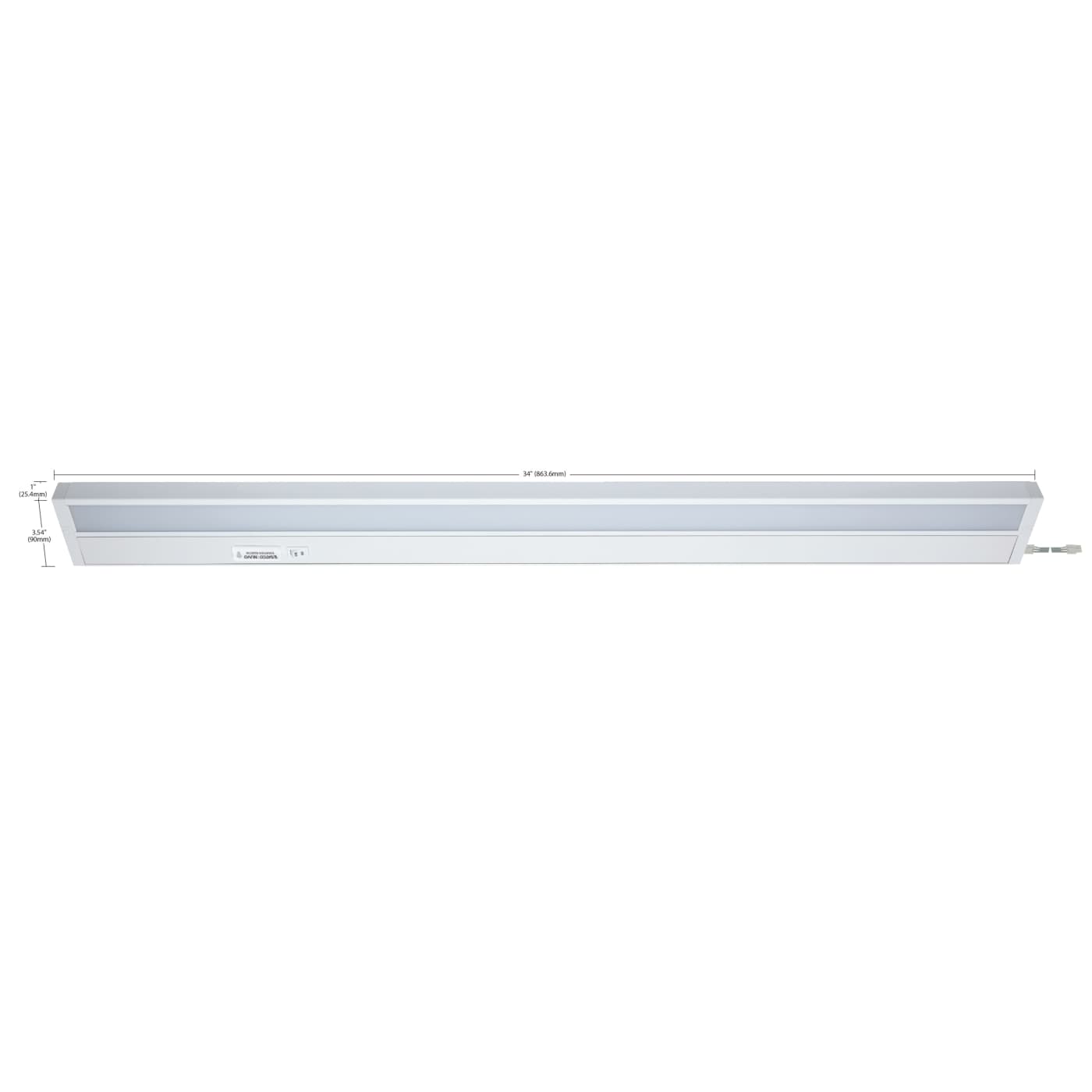 Satco 34-inch LED under cabinet light with RGB and tunable white options in white finish, ideal for kitchen or workspace lighting.