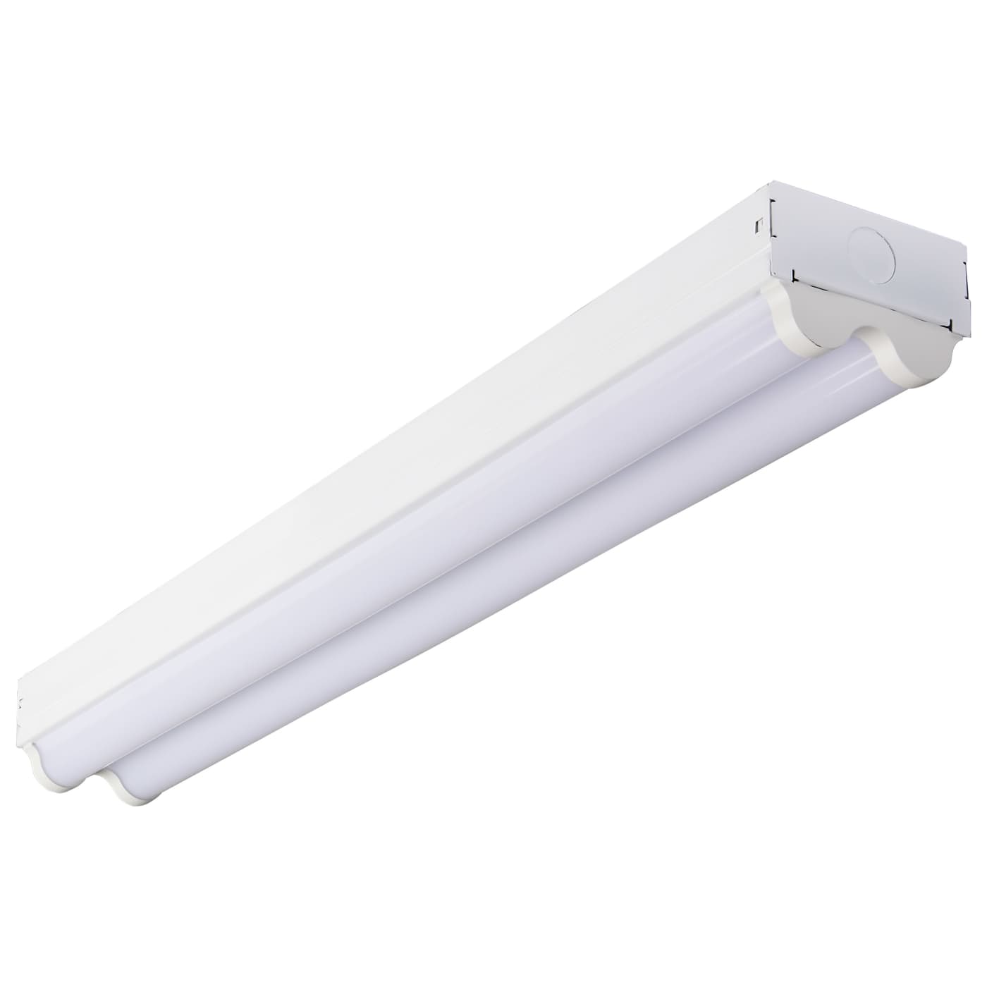Satco 2-foot LED double light strip fixture, 20W, 2200 lumens, 4000K, suitable for commercial or residential lighting.