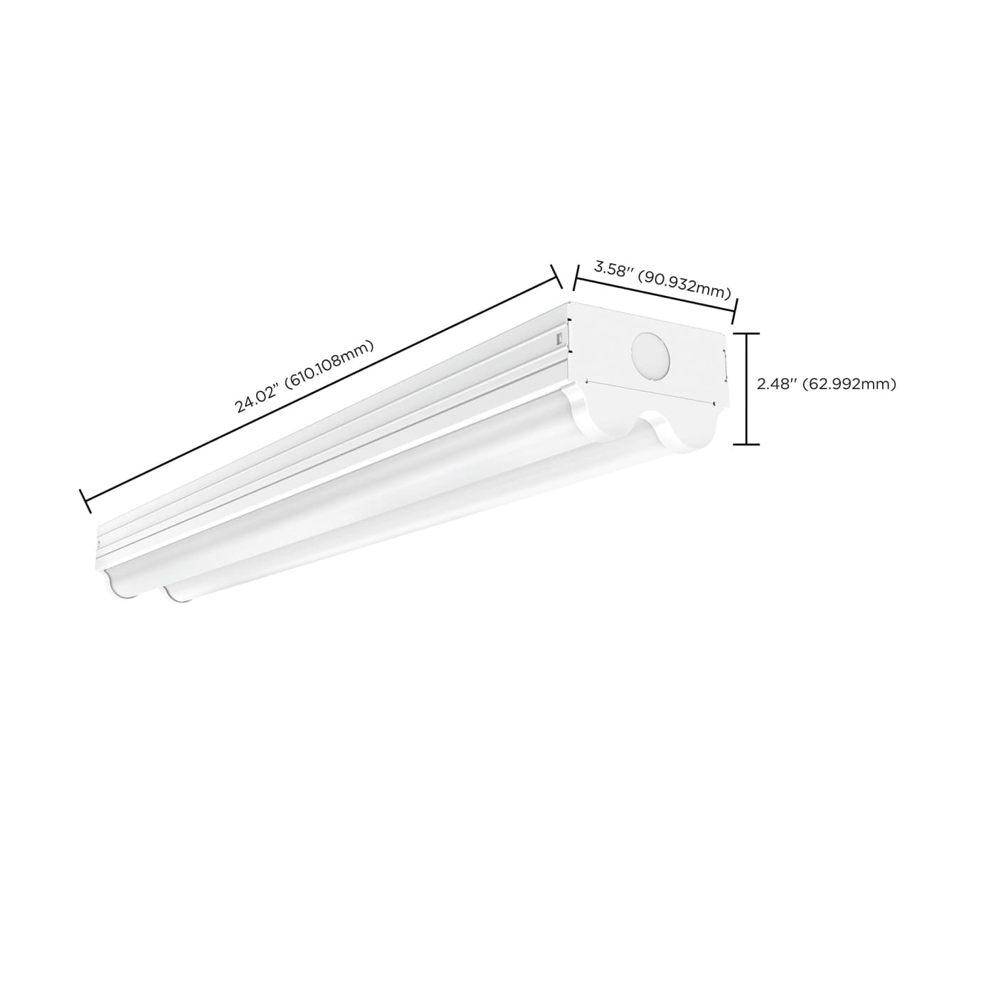 Satco 2-foot LED double light strip fixture, 20W, 2200 lumens, 4000K, suitable for indoor lighting, 120-277V.