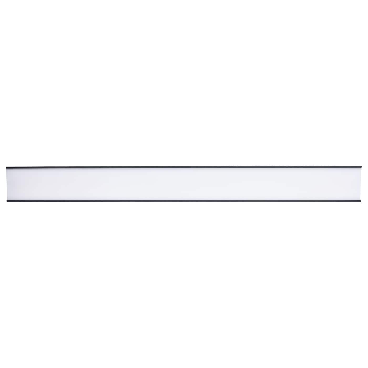 Black LED architectural linear strip light by Satco with up and down CCT selectable features, designed for ceiling installation.
