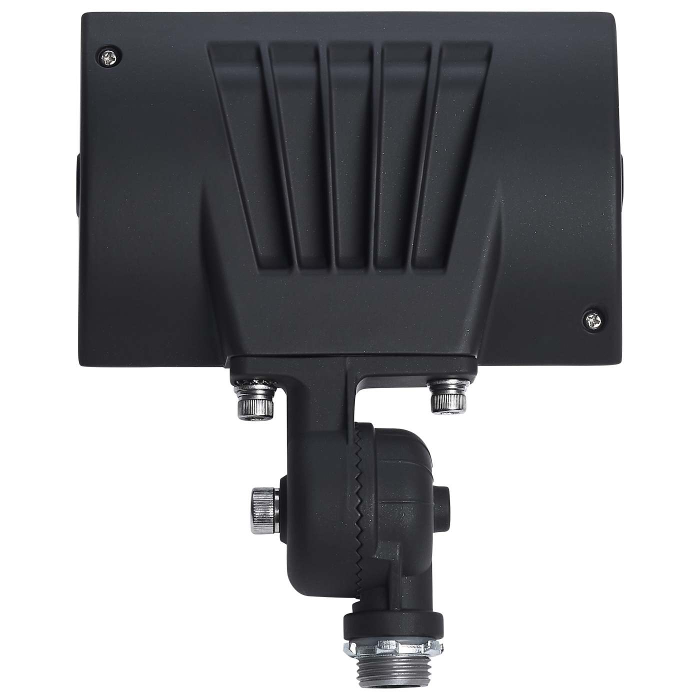 Satco LED 80W floodlight with bronze finish, tempered glass lens, 5000K cool white light for outdoor illumination.
