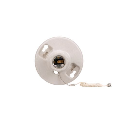 Eaton porcelain pull chain ceiling socket in white with medium base, 660W, 250V wiring device by Cooper.