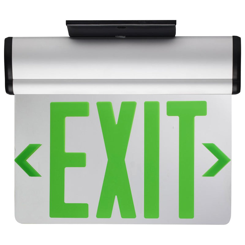 Green (Mirror) Edge Lit LED Exit Sign, 90min Ni-Cad backup, 120/277V, Dual Face, Top/Back/End Mount - Green Lighting Wholesale, INC