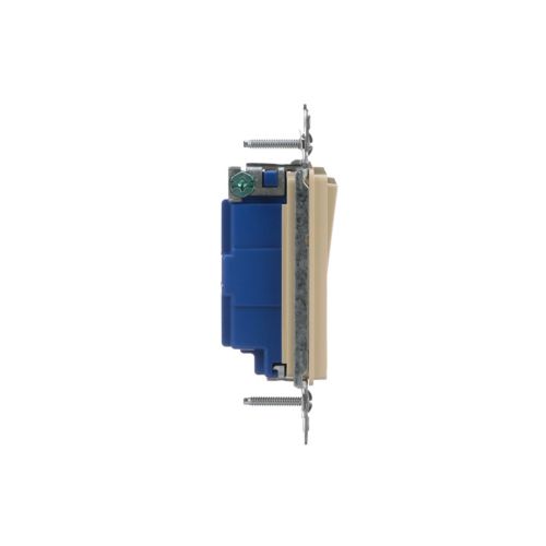 Eaton 15A standard decorator switch in light almond, mounted on wall with wiring device design, by Cooper.