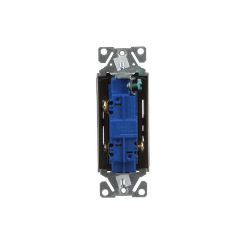 Eaton Premium brown 15A 3-way decorator switch from Cooper installed in a wall with wiring visible.
