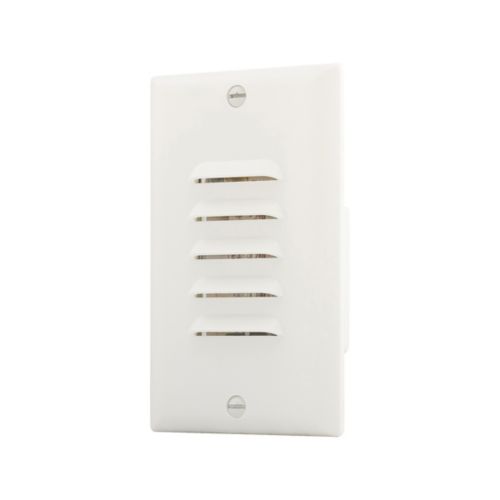 White LED step light with vertical and horizontal louvered faceplates, 15A, 120V, ideal for indoor stair and walkway lighting.