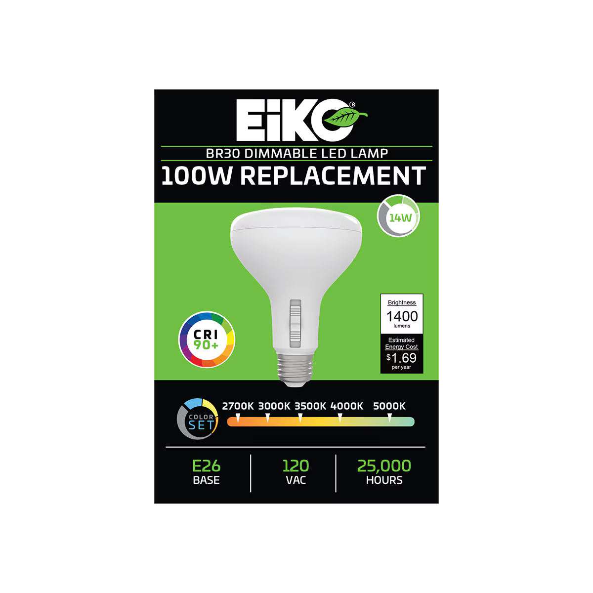 LED BR30 14W LED Lamp, 90CRI, CCT- 2700/3000/3500/4000/5000K, Dimmable