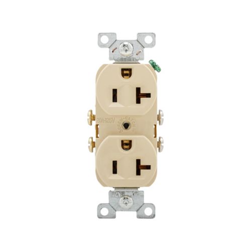 Cooper Eaton 20A ivory duplex receptacle, wiring device, shown in a box of 10 for electrical installations.