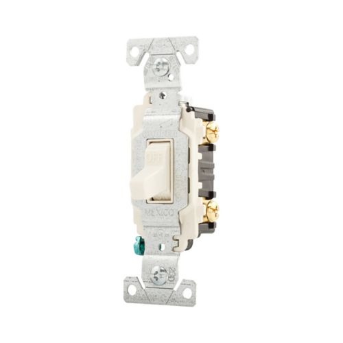 Eaton 20A commercial toggle switch in light almond color, flush mount wiring device by Cooper, rated for 120/277V.