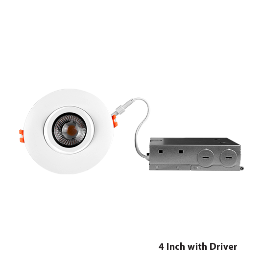 Nicor 4-inch white LED gimbal recessed downlight with CCT switch, ideal for retrofit lighting applications