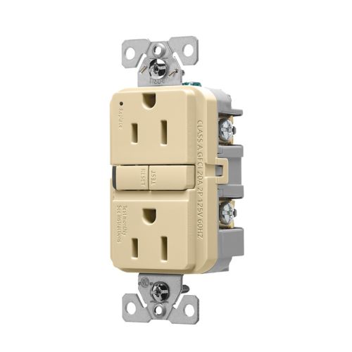 Eaton Self-Test GFCI, 15A, 125V, Ivory, Slim Design - Cooper