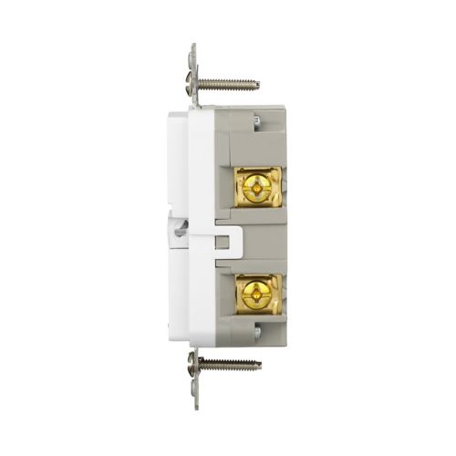 White Eaton Self-Test GFCI outlet with slim design, 15A, 125V wiring device by Cooper, featuring built-in test button for safety.