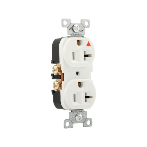 Cooper 20 Amp white duplex receptacle with isolated ground, industrial wiring device, 125V electrical outlet.