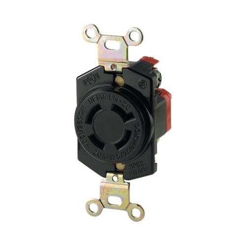 Eaton 20A locking receptacle by Cooper, industrial grade, #18-10 AWG, 125/250V, back wiring design, suitable for electrical applications