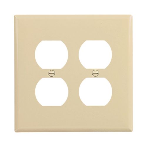 Eaton ivory two-gang duplex receptacle wallplate for wiring devices, designed for electrical outlet coverage in residential or commercial spaces