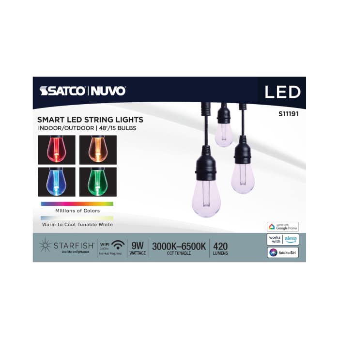 48ft RGB LED String Lights with 15 S14 Lamps - Black, 120V