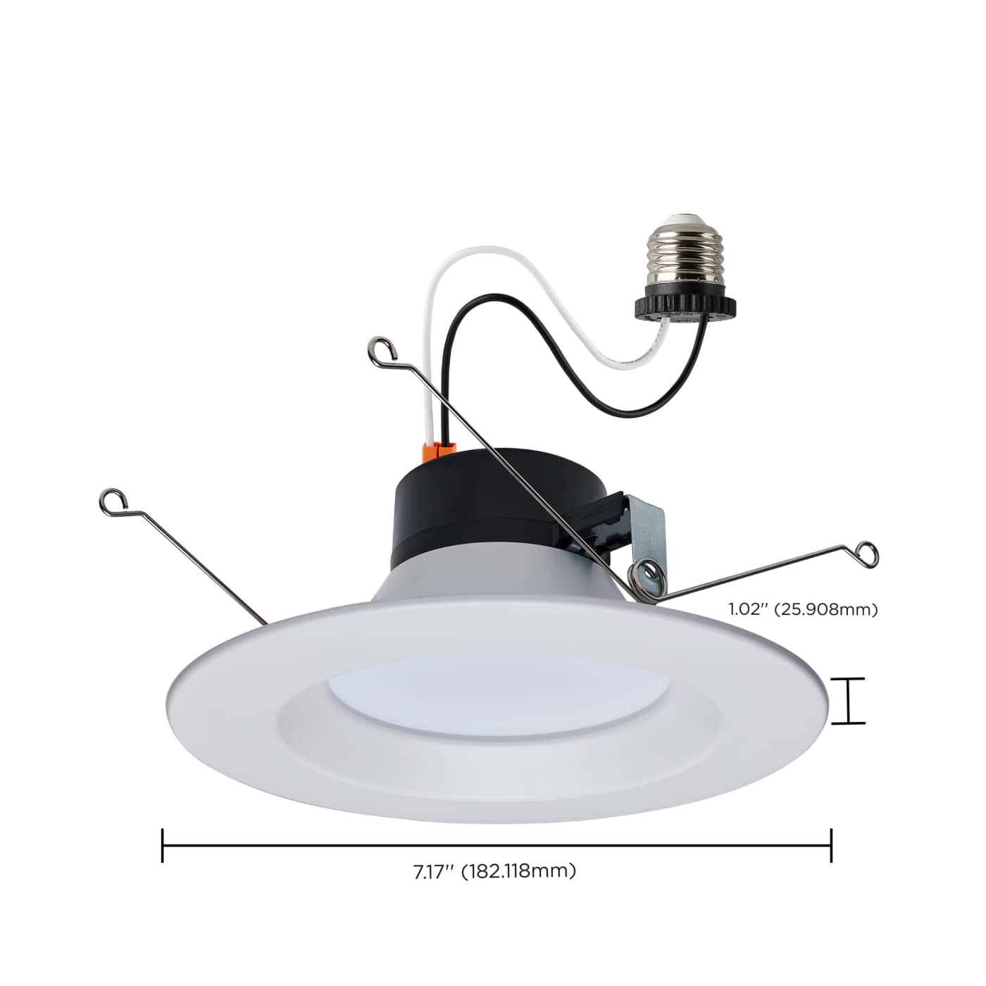 Satco 11W LED retrofit downlight in white finish, round 5-6 inch recessed LED kit with white trim for ceiling lighting.