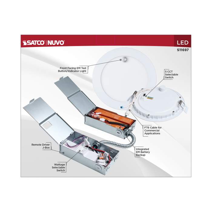 LED Direct Wire Downlight;  6-Inch; with Integrated Emergency and Test Switch-CCT