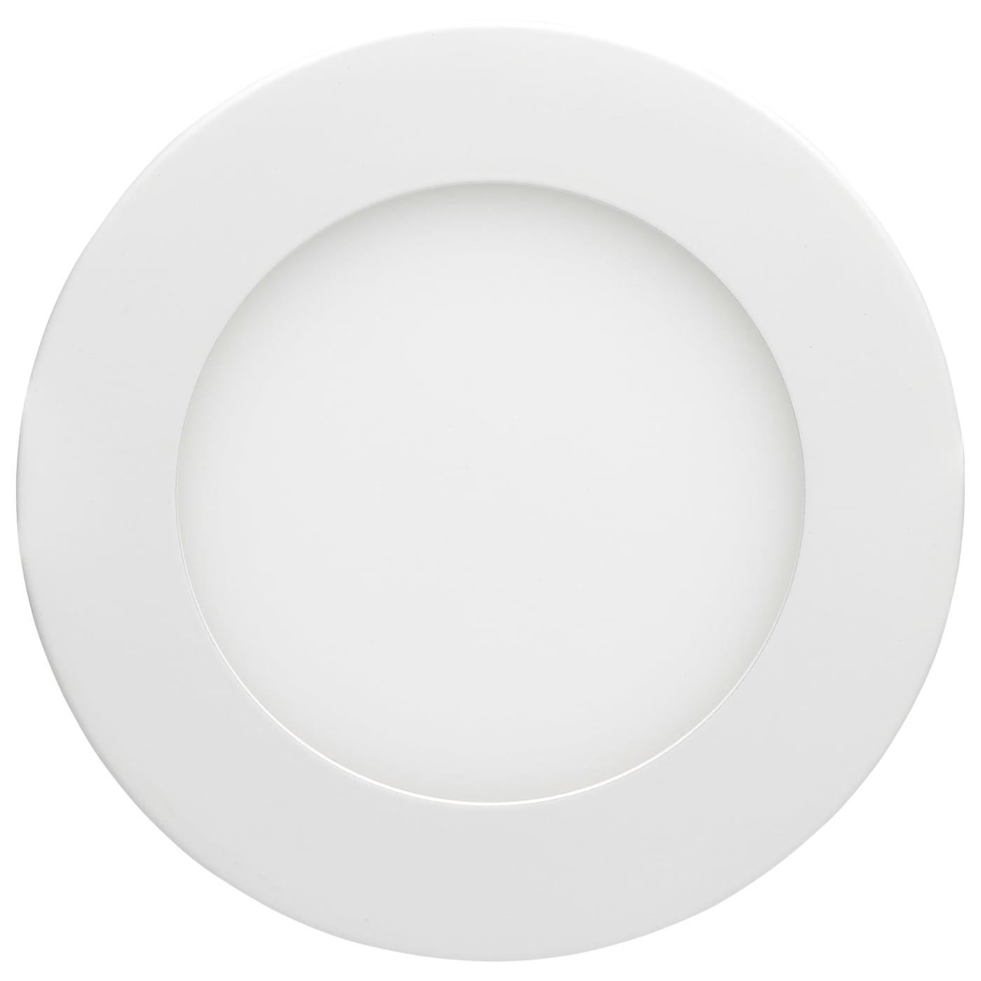 Round 4-inch Satco 10W LED wafer downlight with edge-lit design and CCT selectable feature, installed in a ceiling.