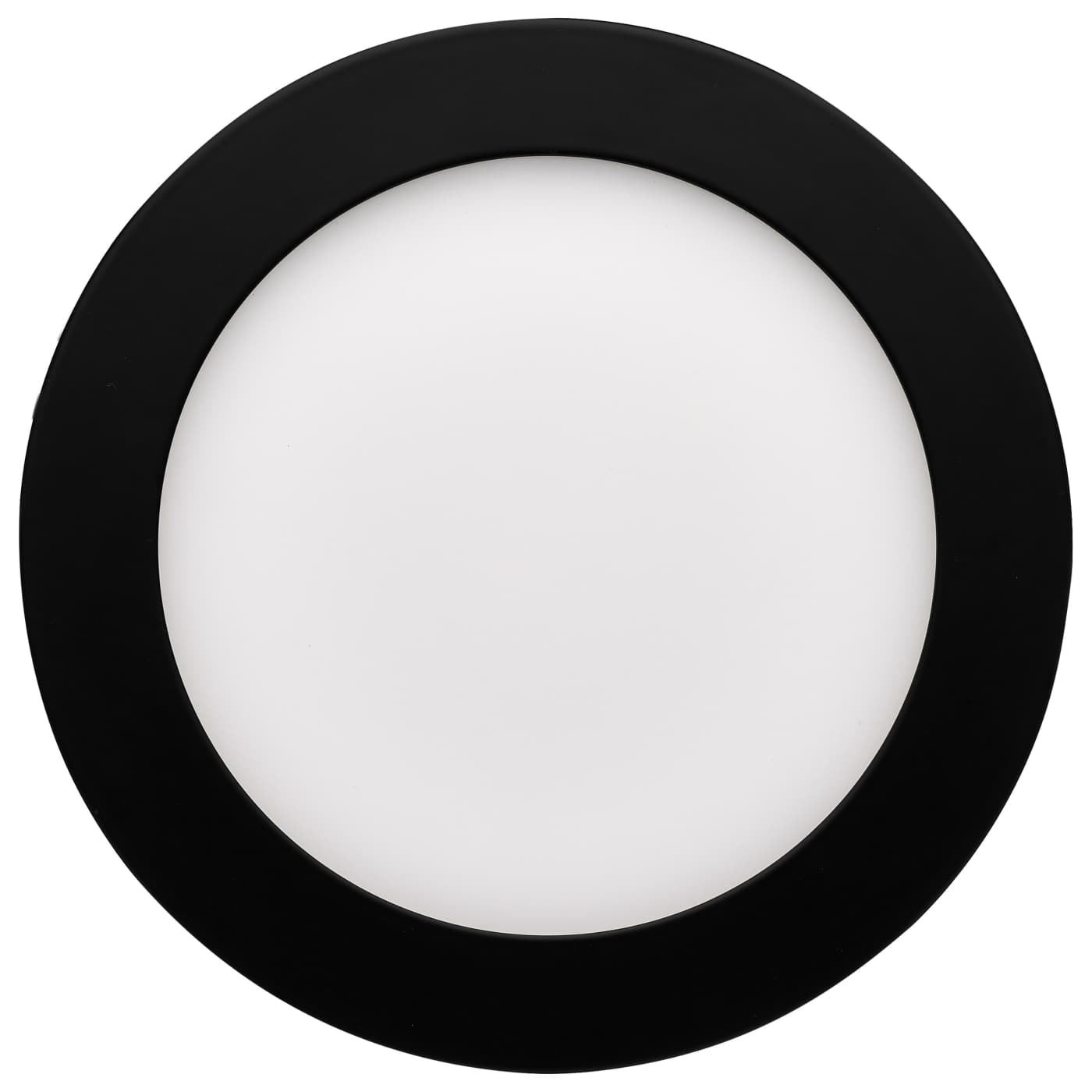 Round black 12W LED canless downlight by Satco, 6-inch diameter with CCT selectable feature for adjustable lighting.