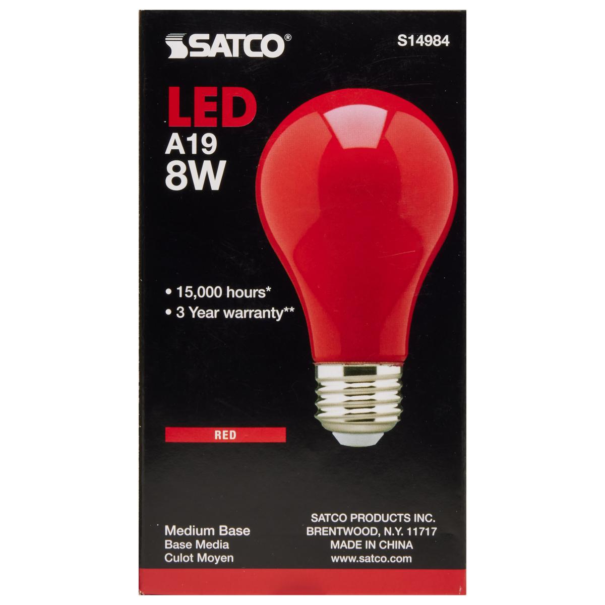 LED RED A19 8 Watt; Medium base; 360 deg. Beam Angle; 120V 