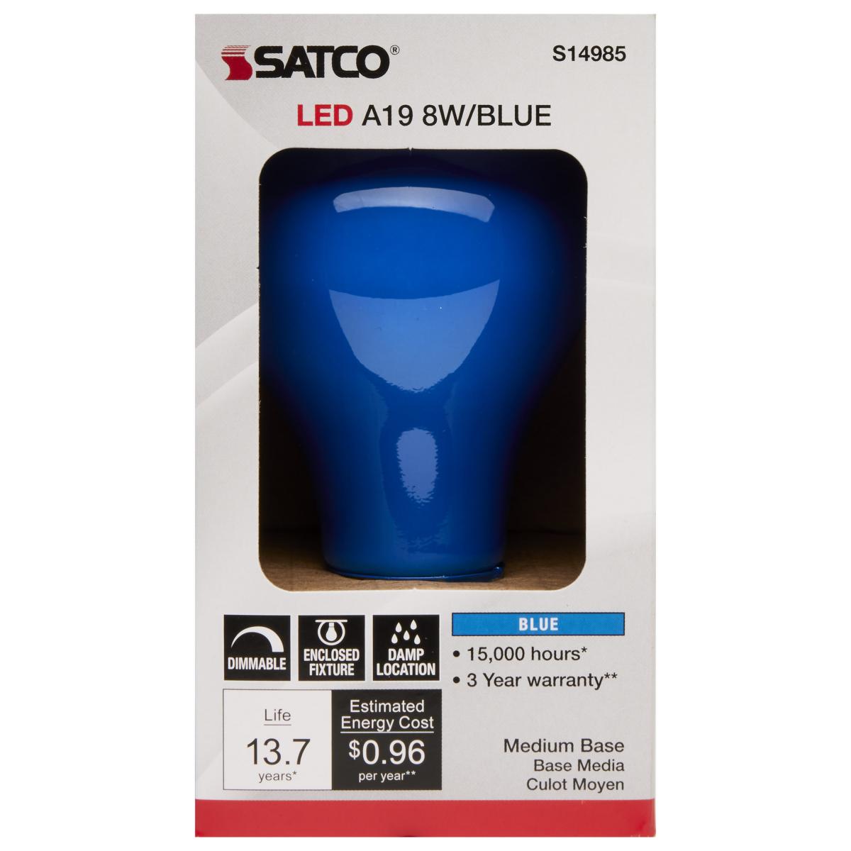 Ceramic Blue LED 8 Watt A19; 360 Deg. Beam Angle; 120 Volt 