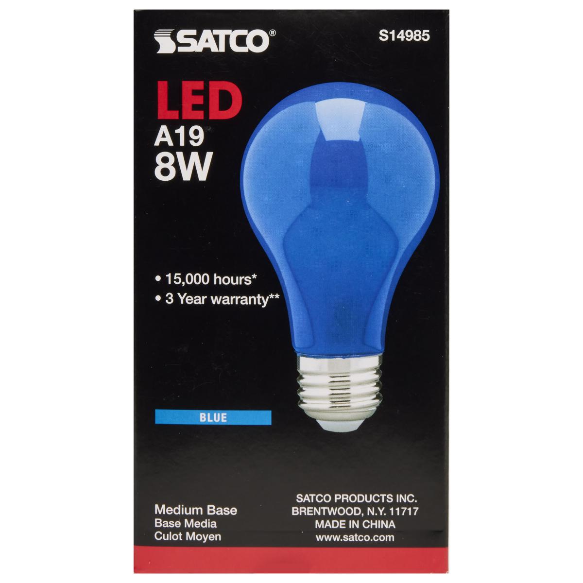 Ceramic Blue LED 8 Watt A19; 360 Deg. Beam Angle; 120 Volt 