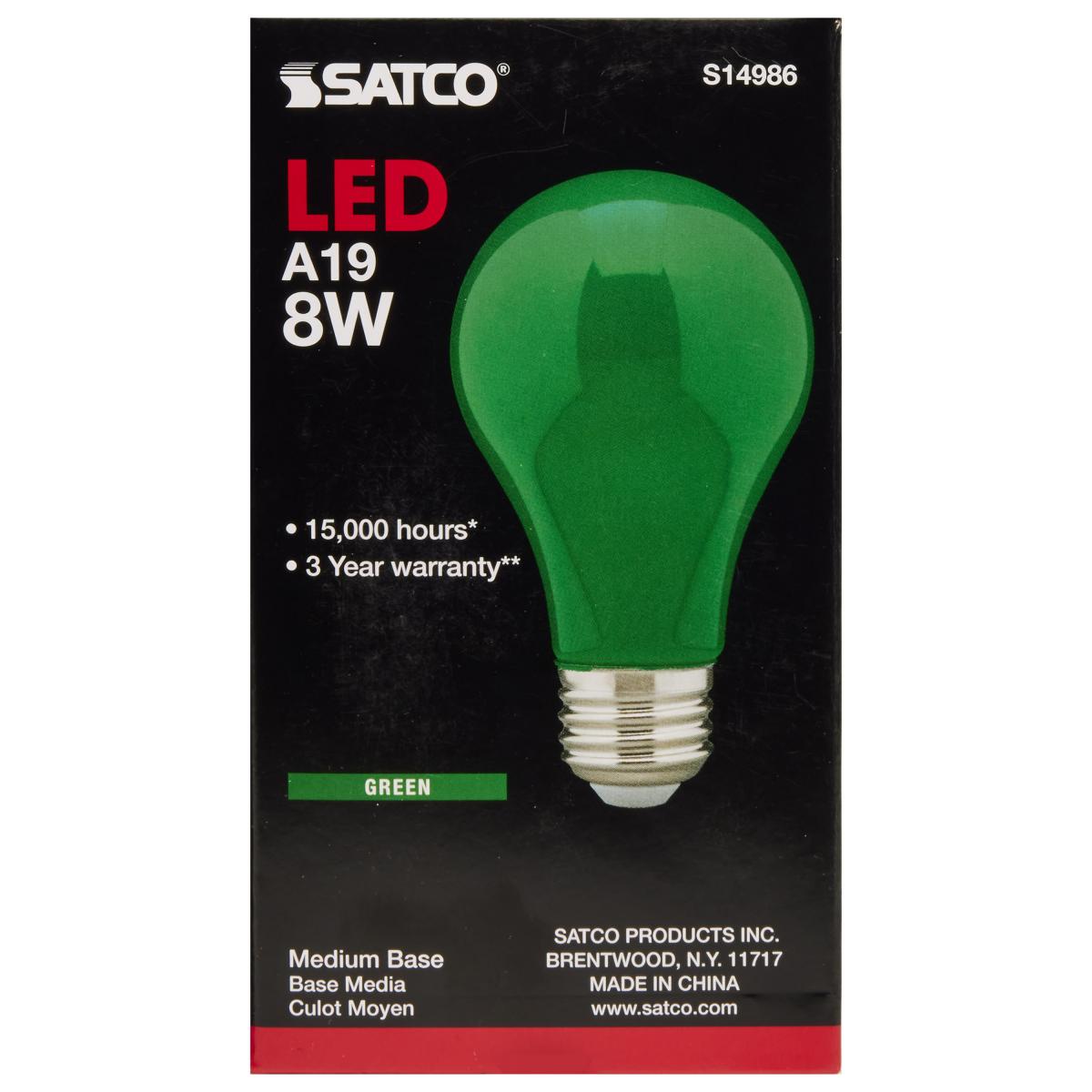 LED Green 8 Watt A19; Medium base; 360 Deg. Beam Angle