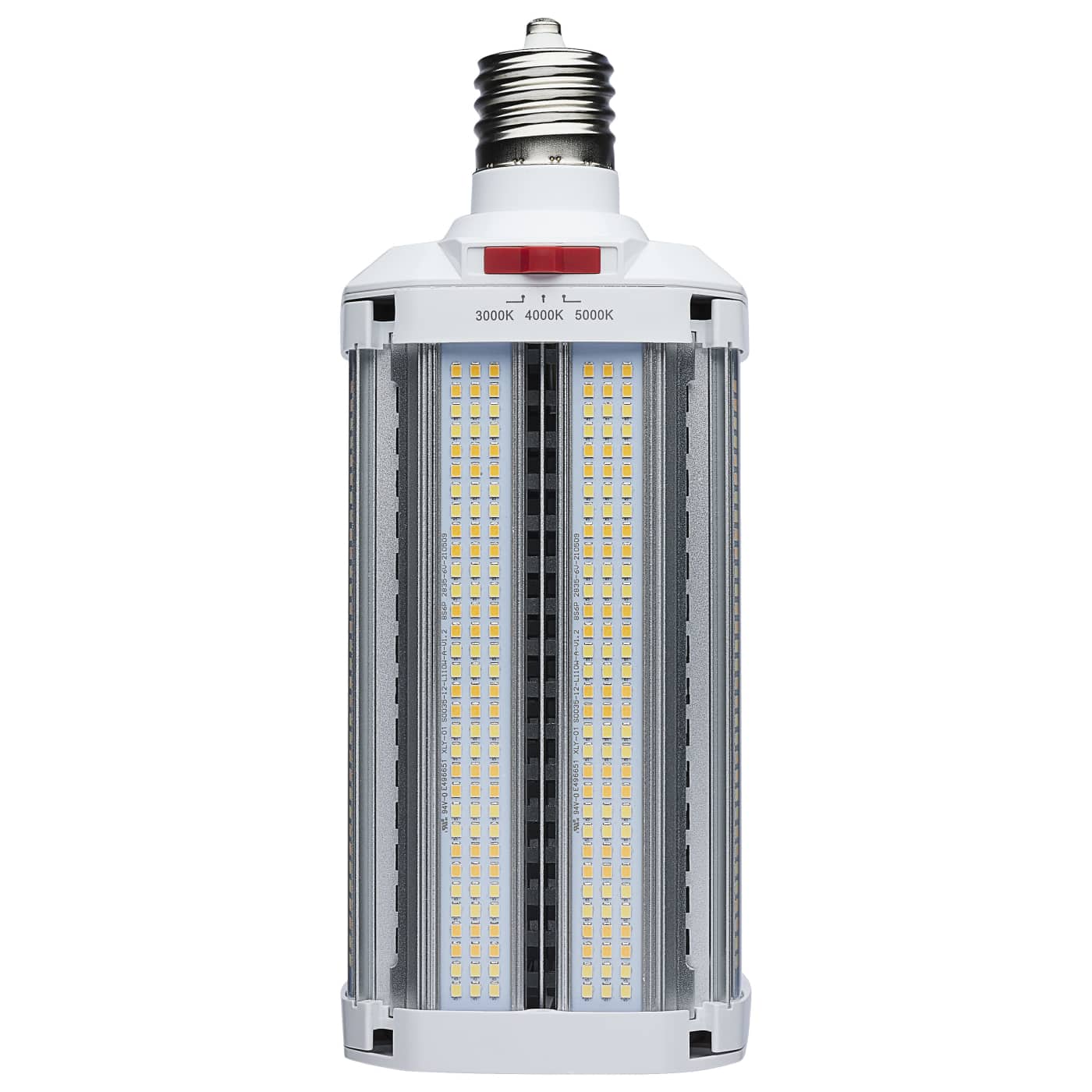 Satco LED shoe box lamp bulb with adjustable wattage and color temperature, suitable for outdoor lighting applications.