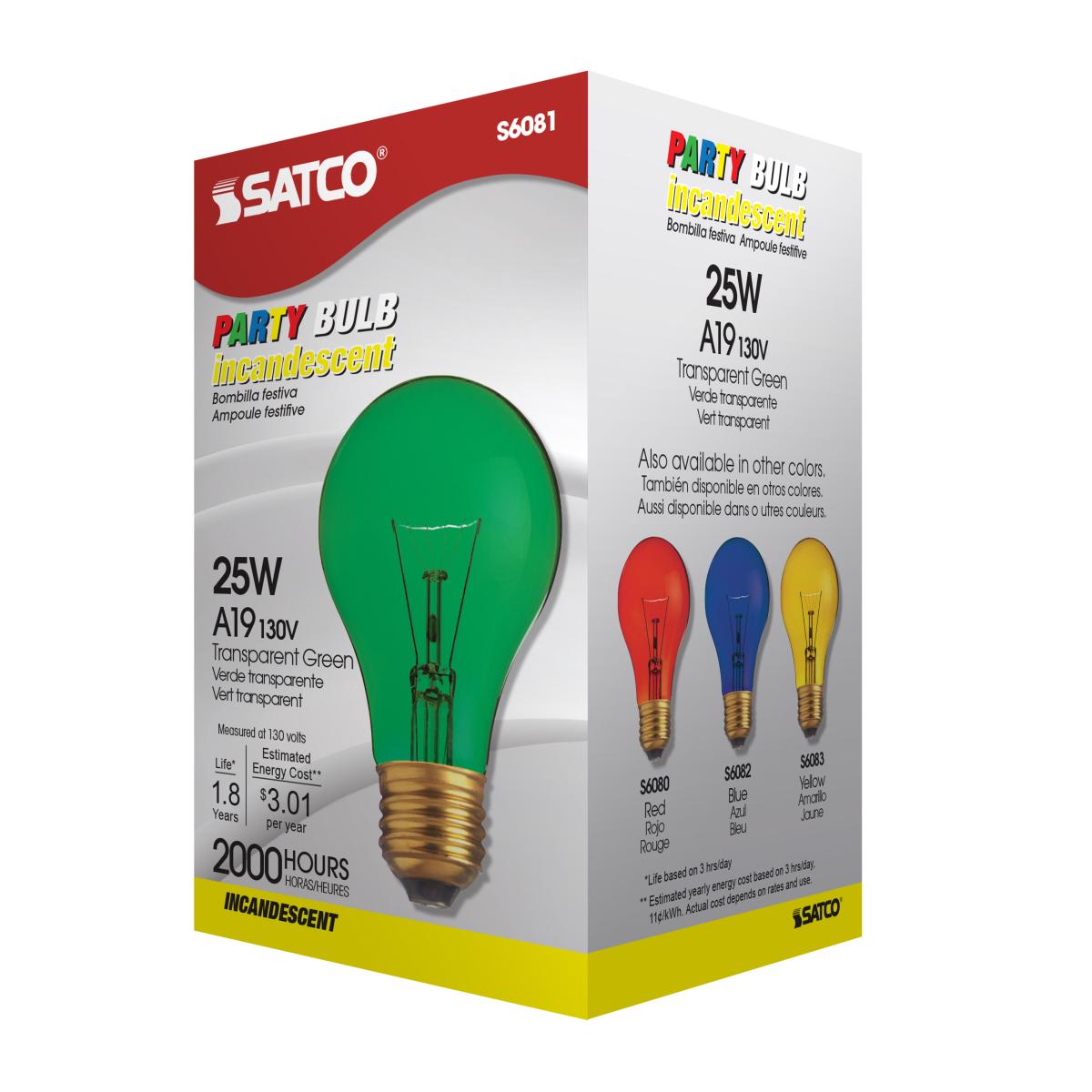 Green 25 Watt A19 Incandescent; Medium base; 130 Volt