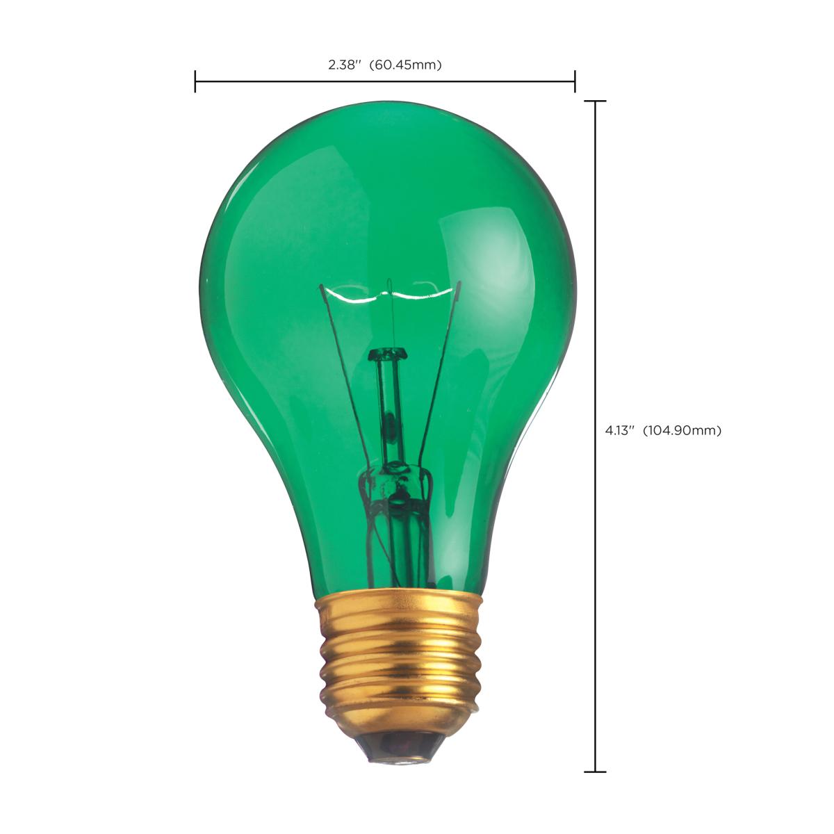 Green 25 Watt A19 Incandescent; Medium base; 130 Volt