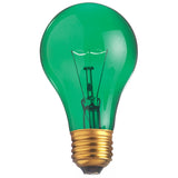 Green 25 Watt A19 Incandescent; Medium base; 130 Volt