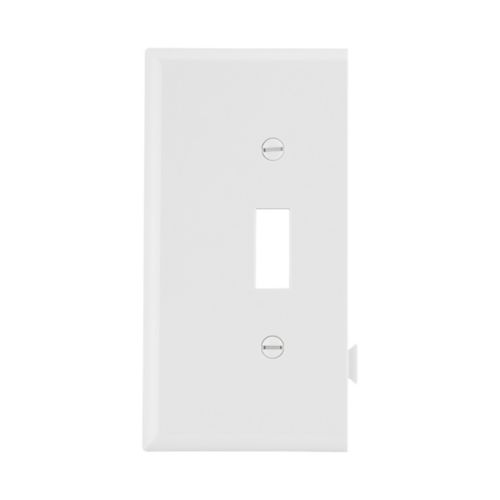 White Eaton sectional wallplate end piece with toggle cutout for single-gang wiring devices by Cooper.