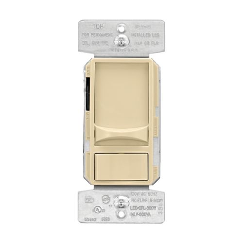 Eaton Universal slide dimmer switch in ivory for LED and halogen lights, 300W LED, 600W halogen, 120V wiring device by Cooper.