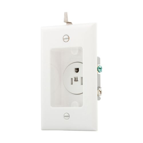 White Eaton Cooper Spec Grade 15 Amp single electrical receptacle for commercial wiring applications.