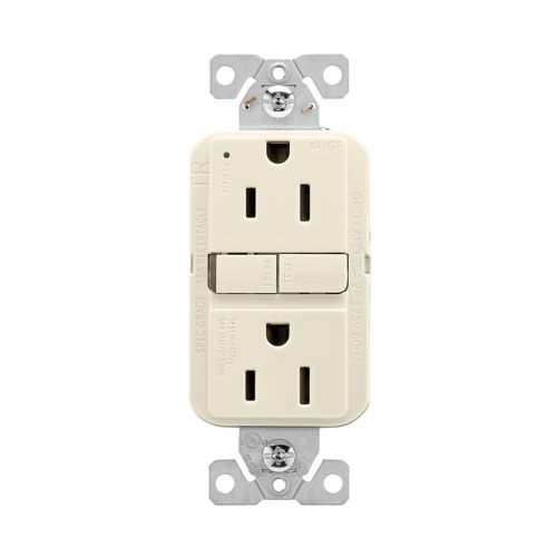 Eaton Slim AFGF 15A Receptacle, Tamper Resistant, Self-Test, 125V in Light Almond - Cooper