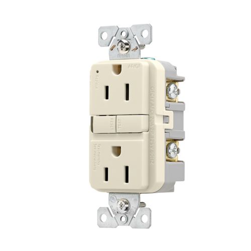 Eaton Slim AFGF 15A Receptacle, Tamper Resistant, Self-Test, 125V in Light Almond