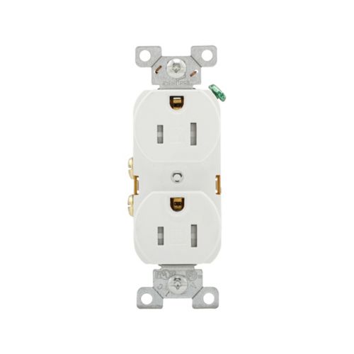 Eaton TR Specification Grade 15A Duplex Receptacle in White, #14-10 AWG- 125V