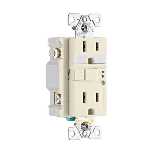 Eaton TR GFCI 15 Amp duplex receptacle with nightlight in light almond, wiring device for safe electrical connections