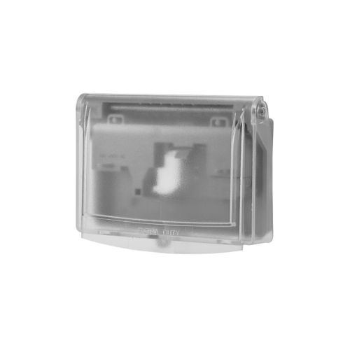 Clear Eaton 1-gang low profile horizontal weather cover for in-use wiring devices, designed for outdoor electrical protection.