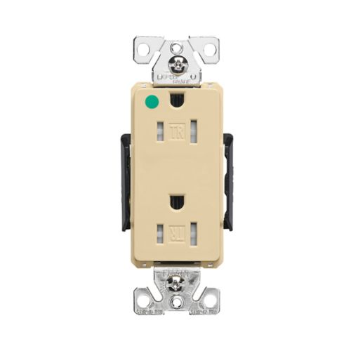 Eaton heavy-duty hospital grade ivory 15A duplex receptacle with flush mount for 14-10 AWG wires, 125V electrical outlet