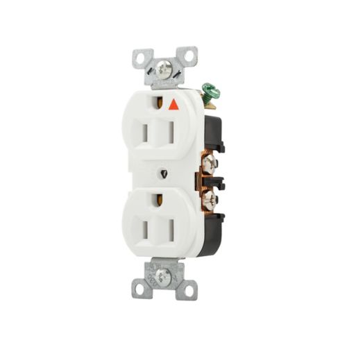 Eaton 15 Amp industrial tamper-resistant duplex receptacle in white, Cooper wiring device for safety and durability.